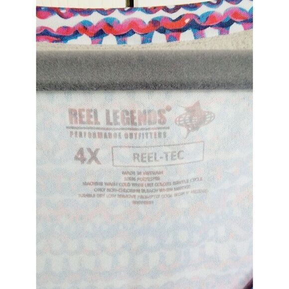 Reel Legends 4X Red White Blue V- Neck Shirt Top Reel-Tec Performance SS - Picture 5 of 5